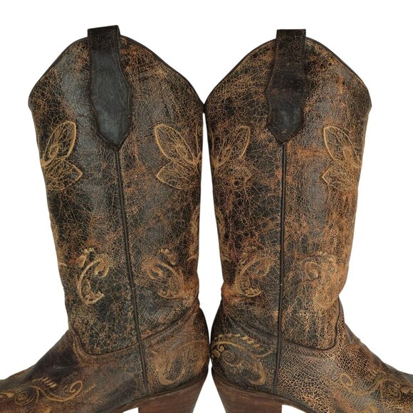 Circle G Western Boots Womens 7M Pointed Toe Embroidery Cowgirl Brown Leather - Picture 10 of 15
